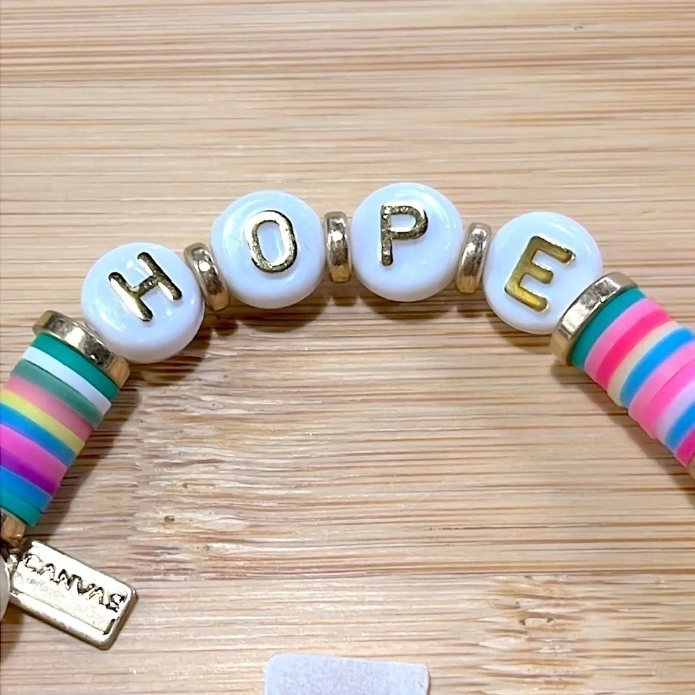 Brand New Canvas Multicolored Beaded Friendship Bracelet “HOPE” Stretch Colorful